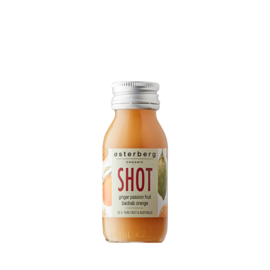 Østerberg Øko Fruit Shots Ginger/Passion/Baibab/Orange 12x6cl